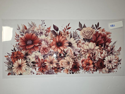 Boho Floral Tumbler Wrap - Rustic Red, Peach & Cream Flowers - Sublimation Design