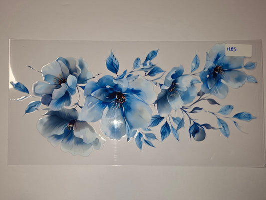 Blue Floral Tumbler Wrap - Watercolor Flower Design for Cups & Drinkware