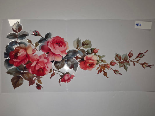 Vintage Rose Floral Tumbler Wrap - Pink & Red Roses with Green Leaves - Sublimation Design