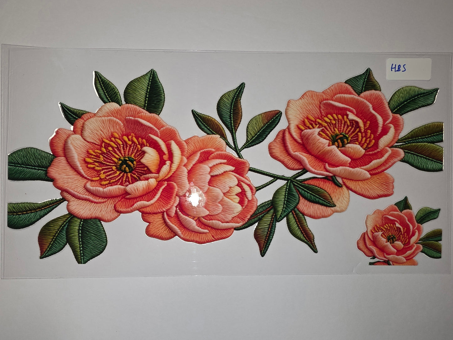 Embroidery Style Coral Peony Floral Tumbler Wrap | Vibrant Flower Cup Decal