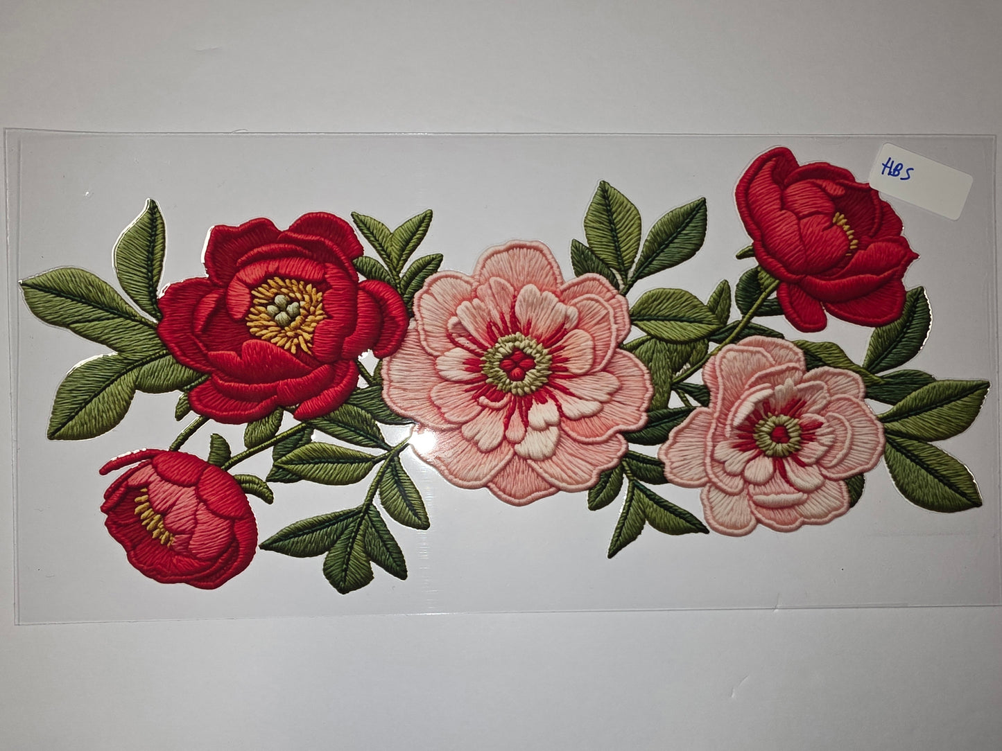 Embroidered Floral Tumbler Wrap - Red & Pink Peonies with Green Leaves