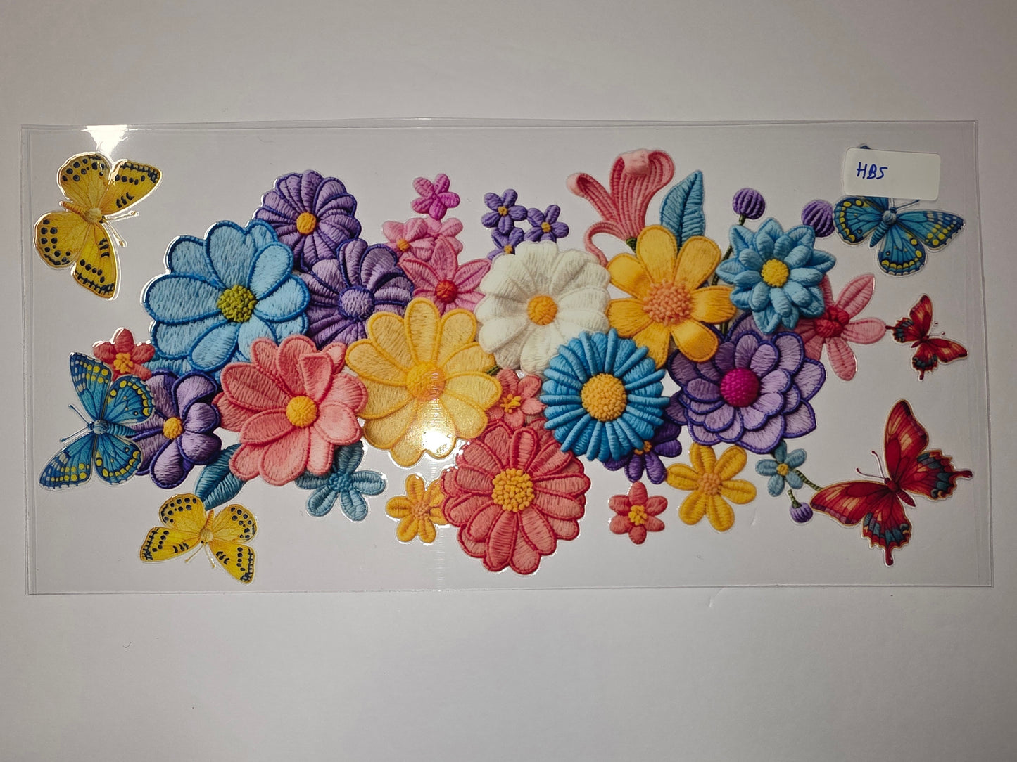 Vibrant Floral Butterfly Tumbler Wrap - Embroidered Flower & Butterfly Design
