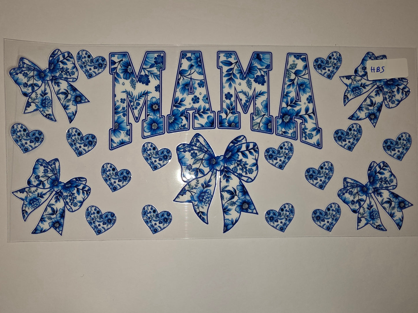 Blue Floral Mama Tumbler Wrap with Bows & Hearts - Sublimation Design