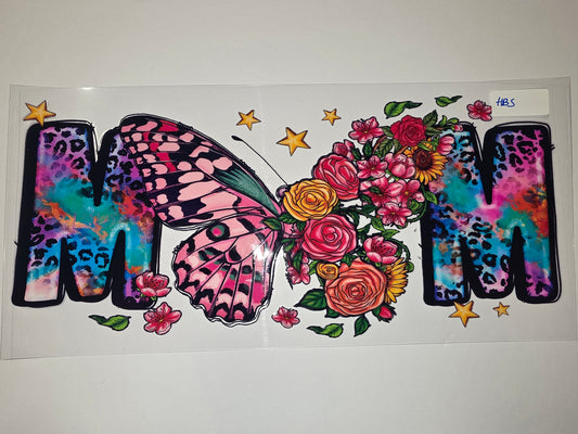 Vibrant Butterfly Floral "MOM" Tumbler Wrap | Pink Butterfly, Roses, Leopard Print
