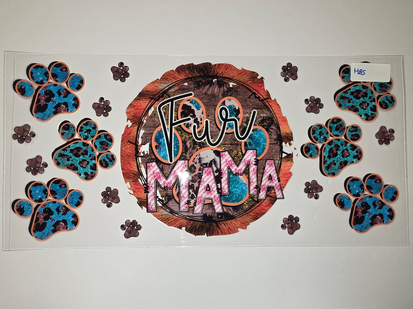 Fur Mama Leopard Paw Print Tumbler Wrap - Teal, Pink, Brown - Sublimation Design