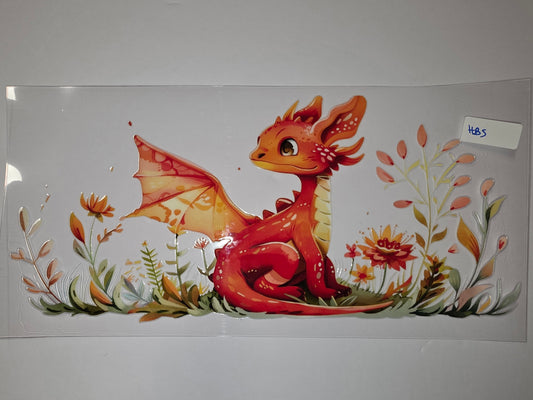 Cute Orange Dragon with Flowers Tumbler Wrap - Fantasy Art Drinkware Design