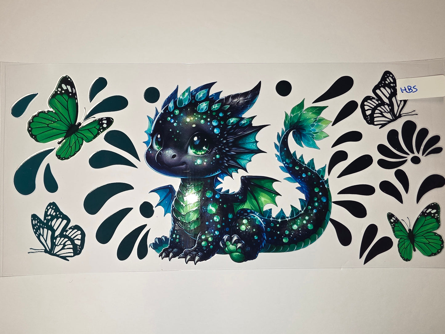 Sparkling Emerald Dragon & Butterfly Tumbler Wrap - Fantasy Creature Cup Design