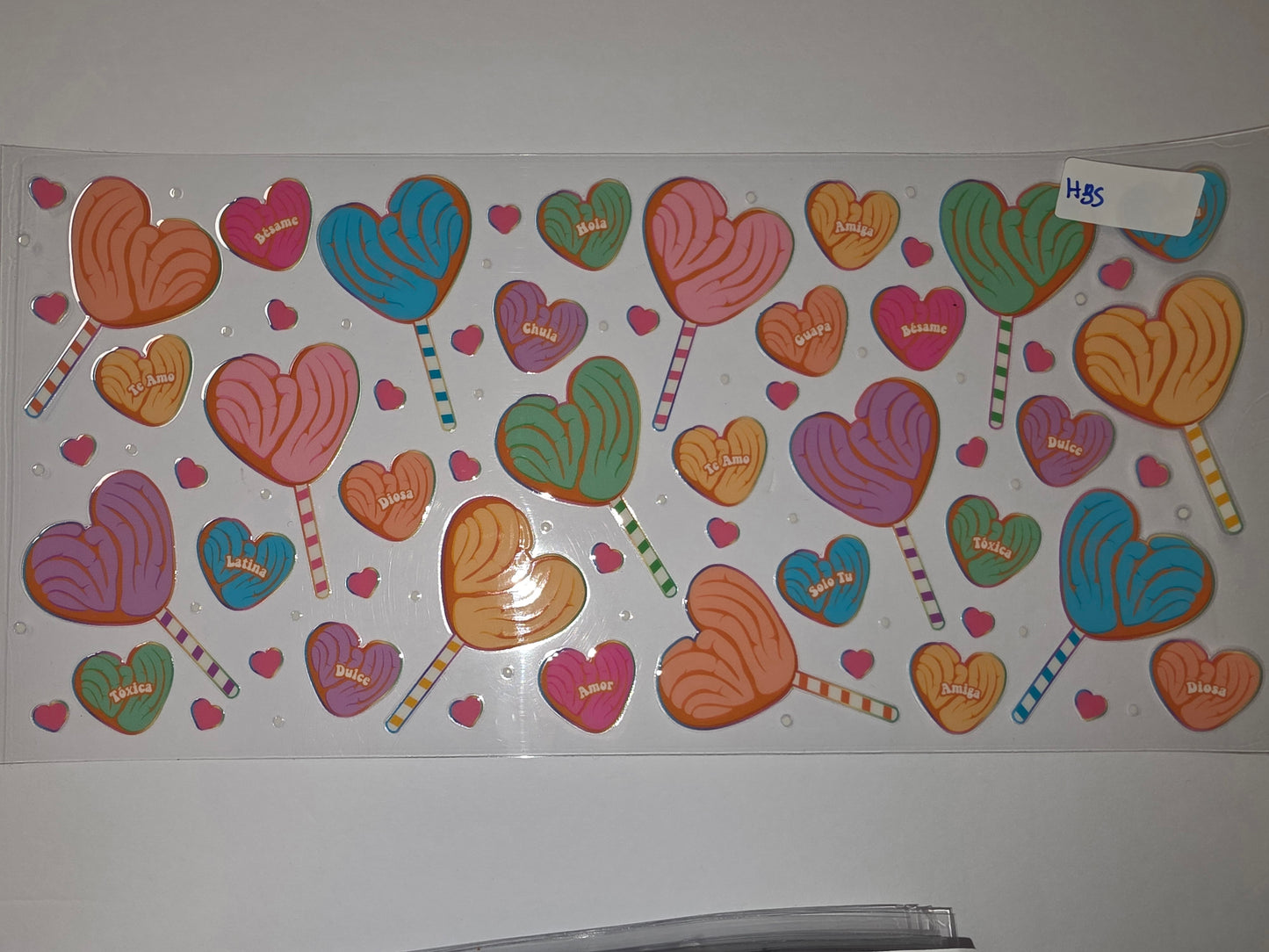Sweet Heart Lollipop Tumbler Wrap | Pink, Orange, Teal, Purple | Spanish Phrases