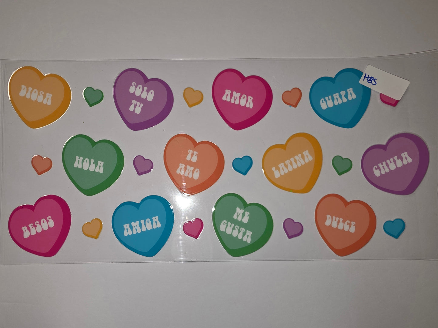 Spanish Love Hearts Tumbler Wrap | Vibrant & Sweet Phrases | Perfect for Gifts