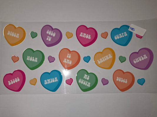 Sweet Spanish Love Hearts Tumbler Wrap - Vibrant Colors & Retro Font