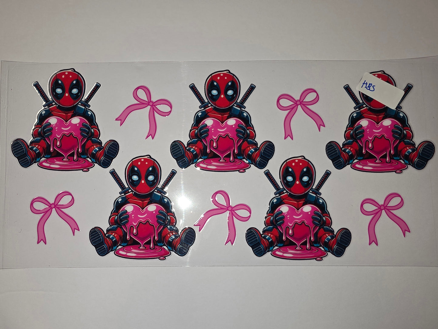 Cute Deadpool Holding Pink Heart Tumbler Wrap | Red & Pink Sublimation Design