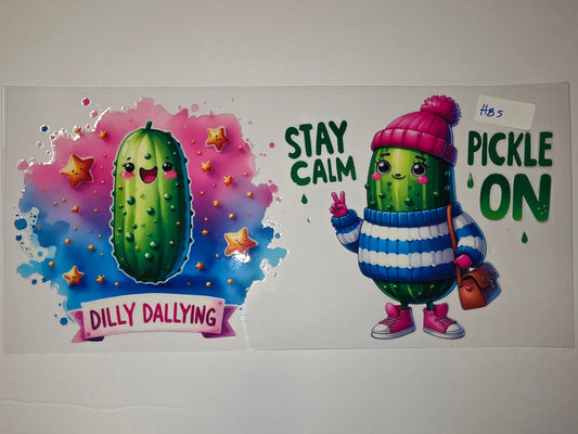 Cute Pickle Tumbler Wrap | "Dilly Dallying" & "Stay Pickle On" Designs | Pink, Blue, Green