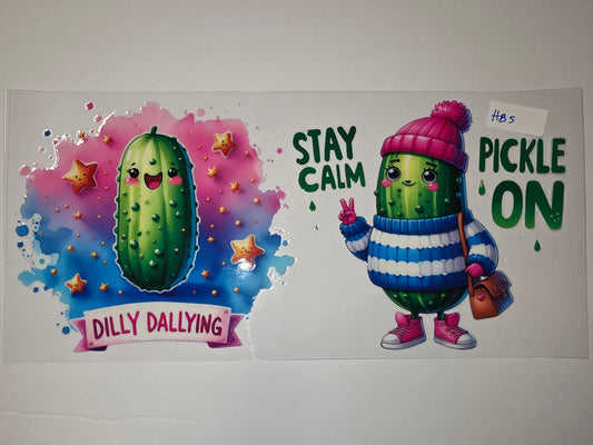 Cute Pickle Tumbler Wrap - "Dilly Dallying" & "Stay Pickle On" Designs
