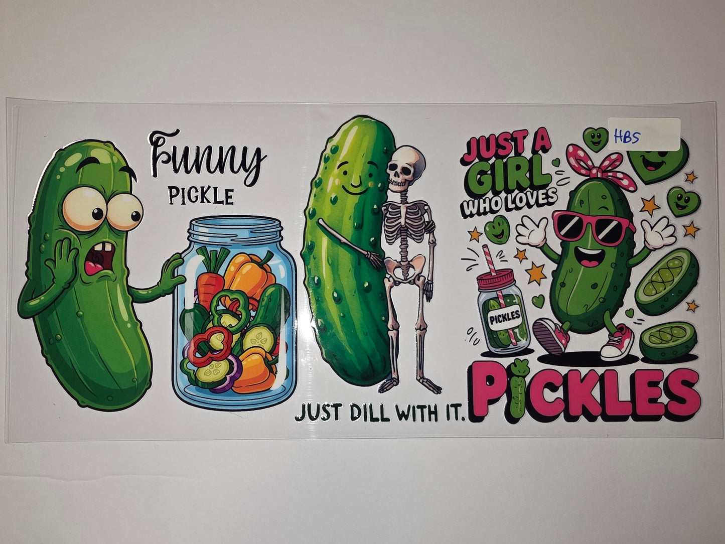 Funny Pickle Skeleton & Girl Tumbler Wrap | Green & Pink Cartoon Drinkware Design