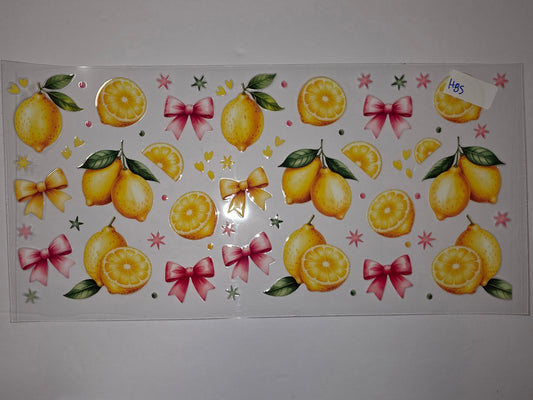 Vibrant Lemon & Bow Tumbler Wrap | Yellow Citrus Fruit Design | Summer Drinkware Decal