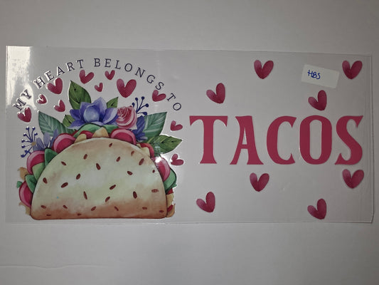 Taco Lover Tumbler Wrap | Pink Hearts & Floral Taco Design | Sublimation Cup Art