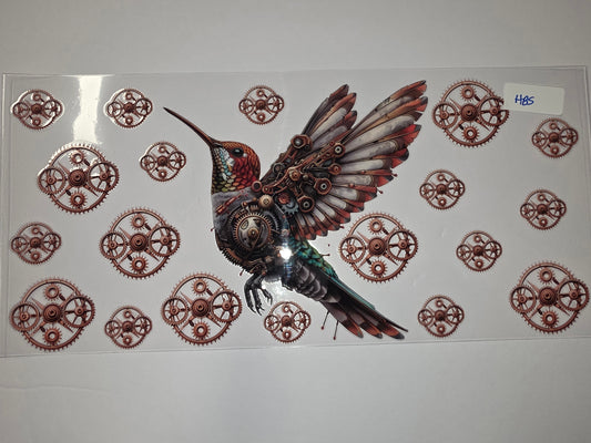 Steampunk Hummingbird & Gears Tumbler Wrap | Copper & Bronze Mechanical Bird Design