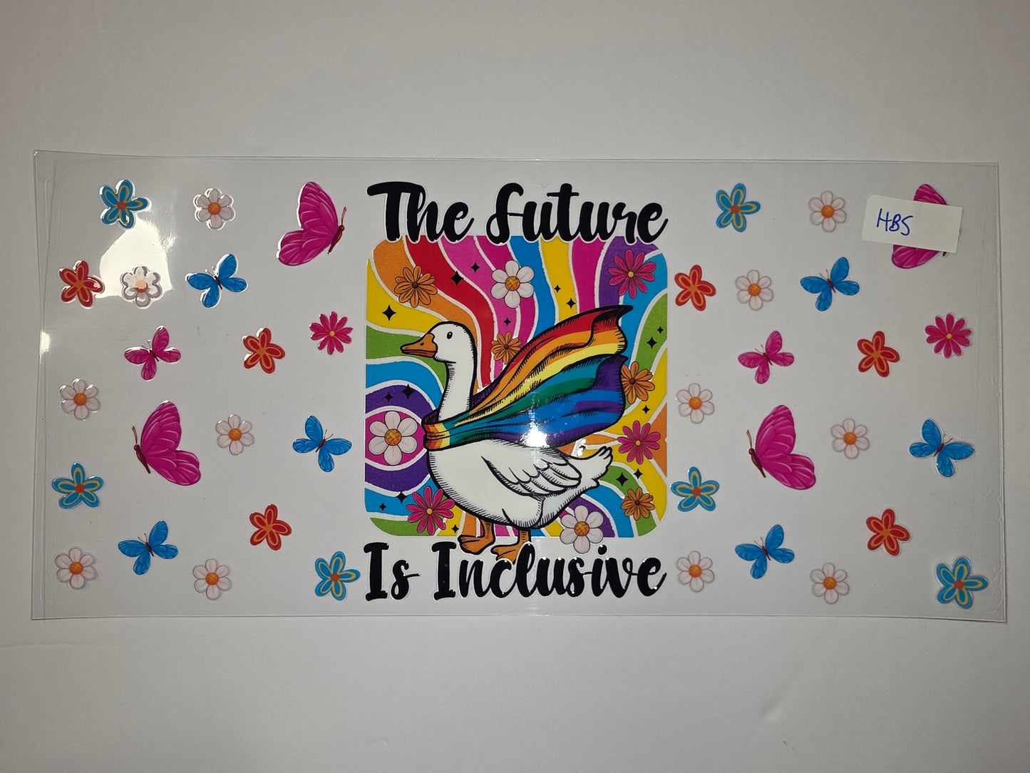 Retro Rainbow Goose "The Future Is Inclusive" Tumbler Wrap | Flowers & Butterflies