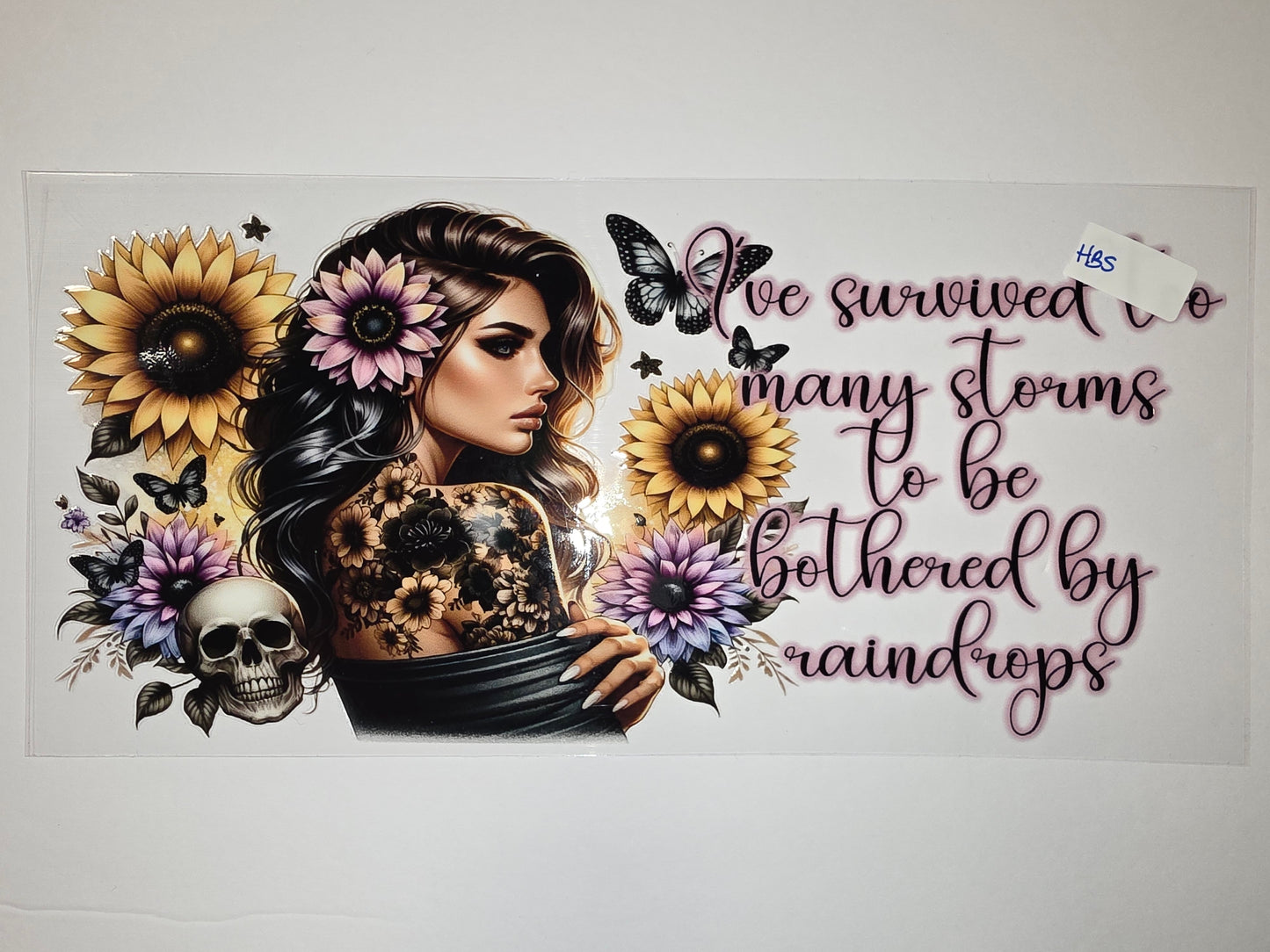 Gothic Sunflower Tattoo Woman Skull Butterfly Tumbler Wrap | Dark Floral & Butterfly Design