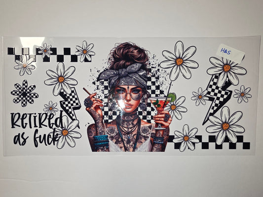 Tattooed Woman Daisy & Checkerboard Tumbler Wrap | Retro Boho Drinkware Design