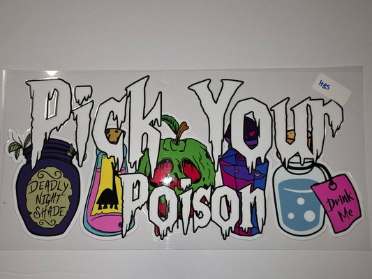 Spooky "Pick Your Poison" Tumbler Wrap - Halloween Potion Bottles & Dripping Font