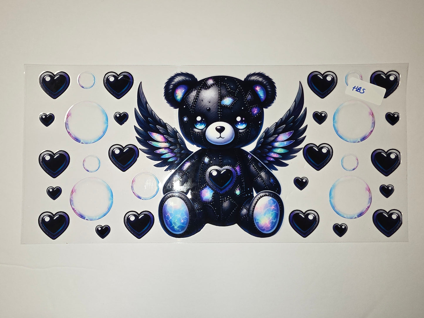 Gothic Angel Bear Tumbler Wrap - Dark Hearts & Cosmic Wings