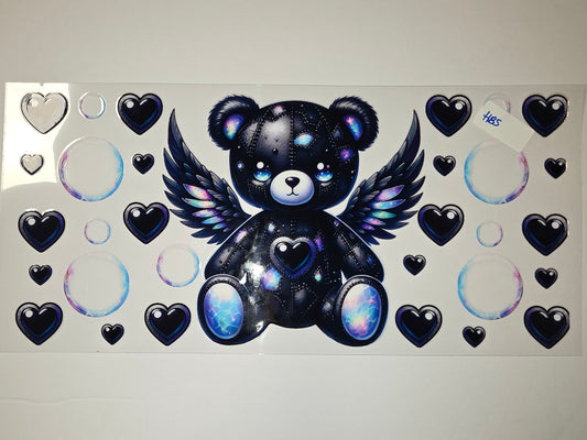 Cosmic Angel Bear Tumbler Wrap - Dark Hearts & Galaxy Bubbles
