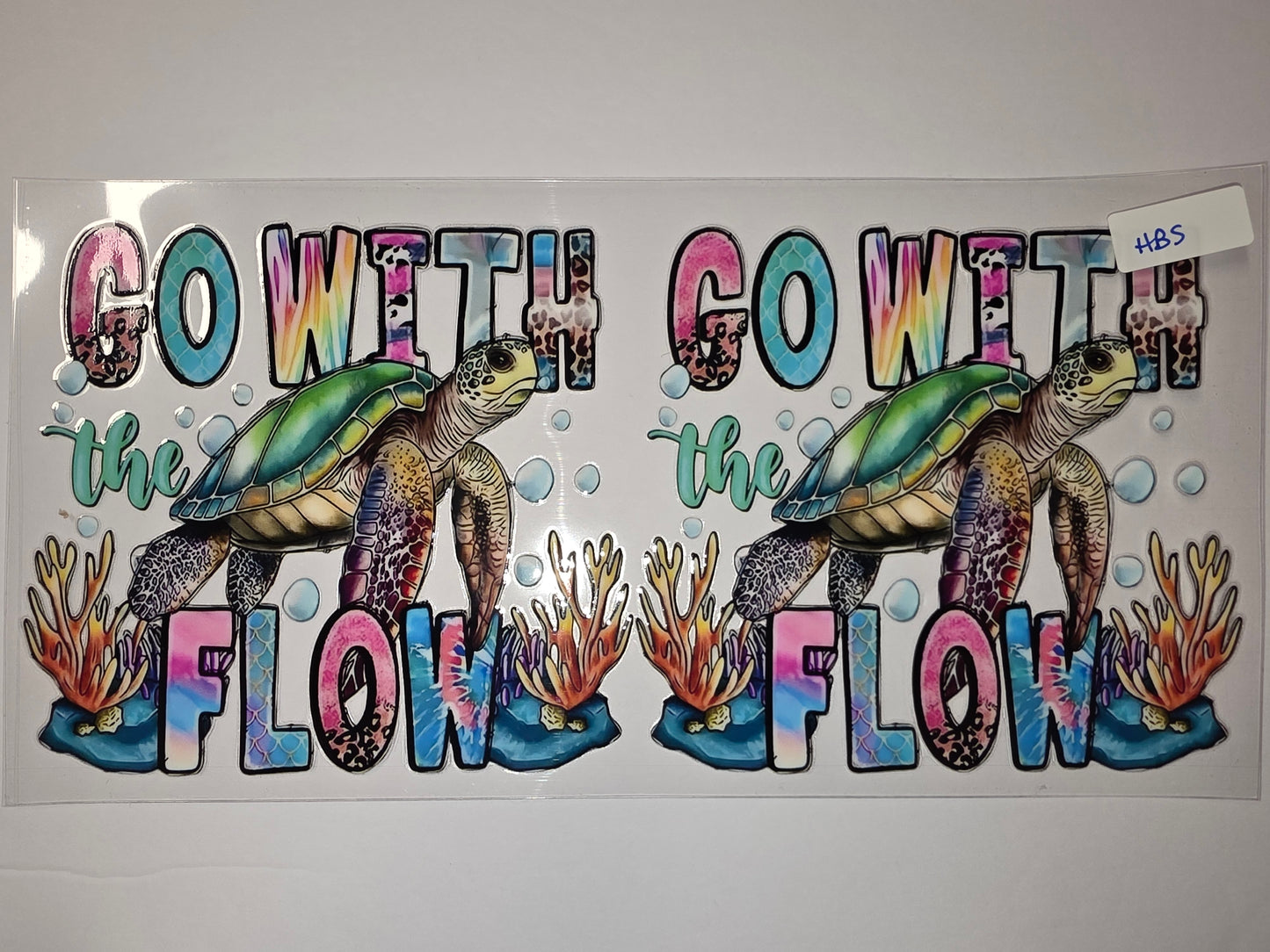 Sea Turtle "Go With The Flow" Tumbler Wrap - Ocean Vibes, Colorful, Sublimation Design