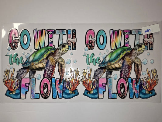 Sea Turtle "Go With The Flow" Tumbler Wrap - Ocean Vibes, Colorful, Sublimation Design