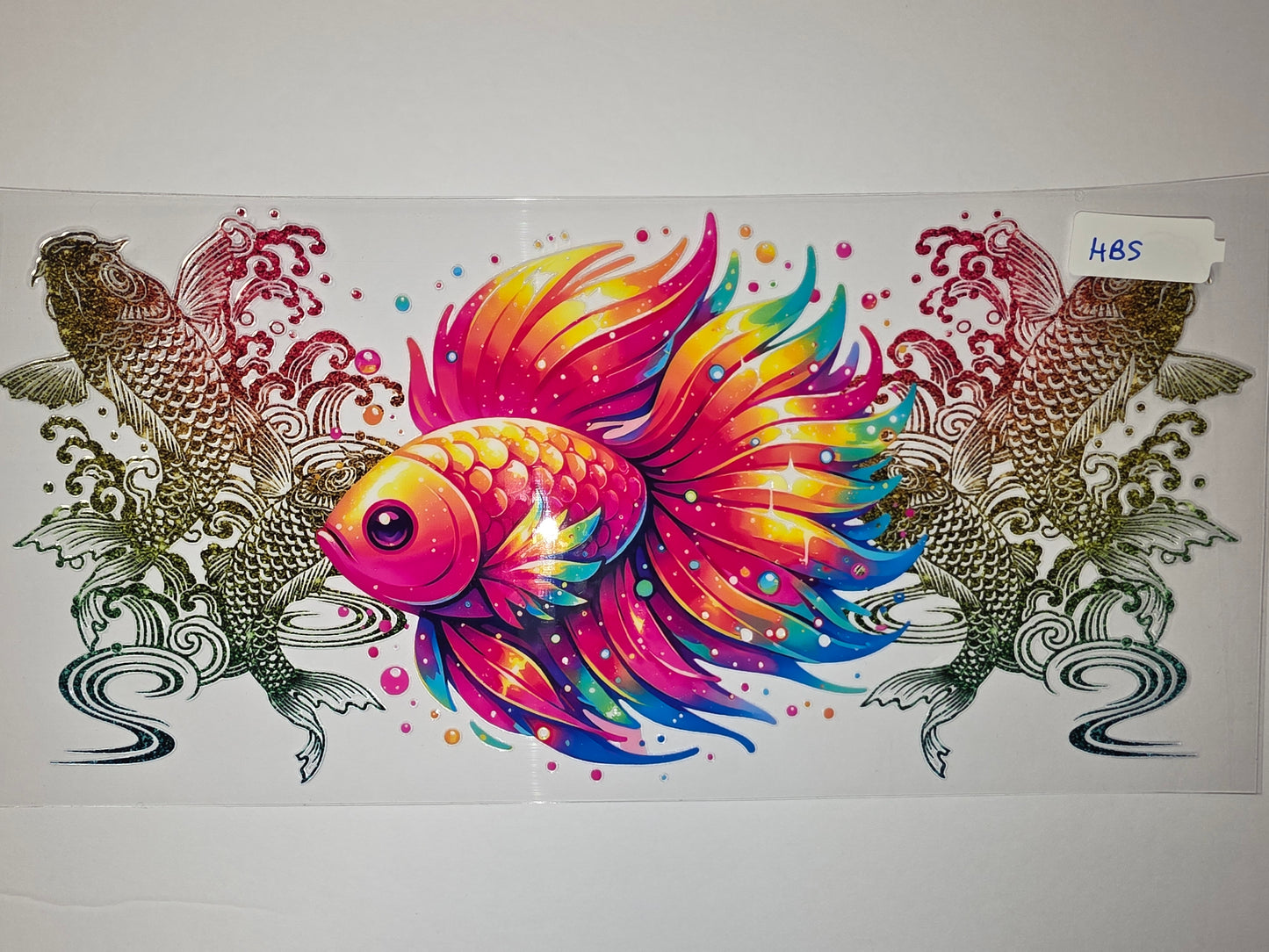 Vibrant Rainbow Betta Fish & Koi Tumbler Wrap | Glittery Asian Carp & Water Design