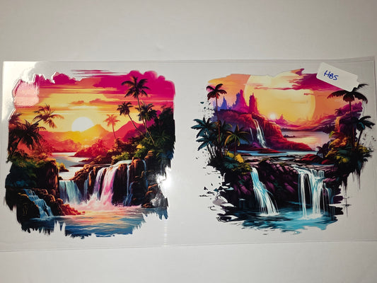 Tropical Sunset Waterfall Tumbler Wrap | Vibrant Pink, Orange & Teal Paradise Design