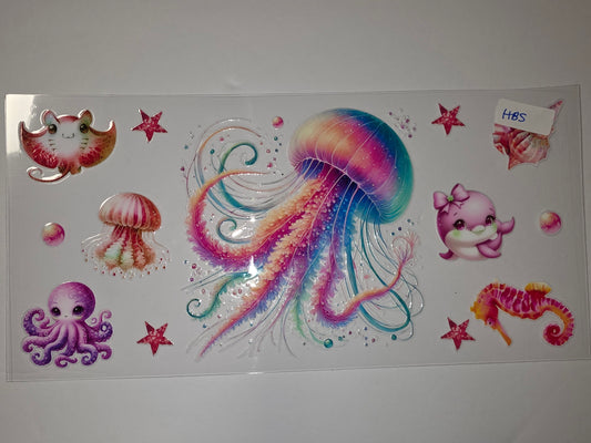 Whimsical Ocean Friends Tumbler Wrap - Jellyfish, Dolphin, Octopus, Seahorse - Vibrant Colors