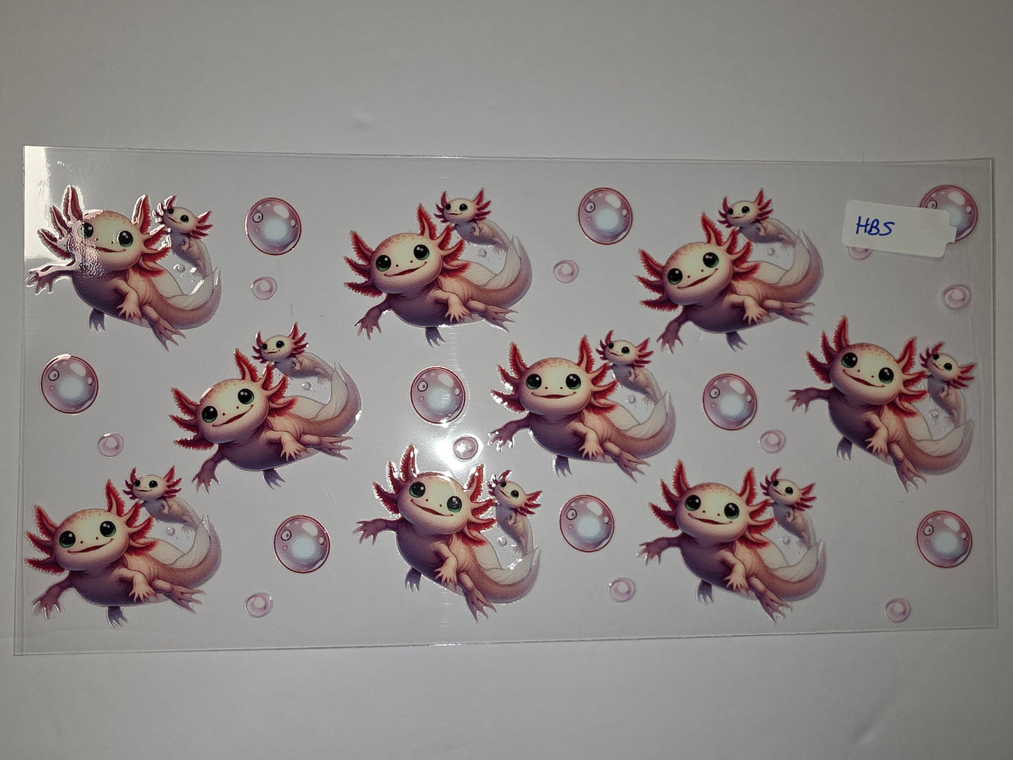 Cute Axolotl Tumbler Wrap - Pink & White Kawaii Amphibian Design with Bubbles