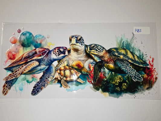 Watercolor Sea Turtle Family Tumbler Wrap | Ocean Coral Design | Vibrant Blue & Green