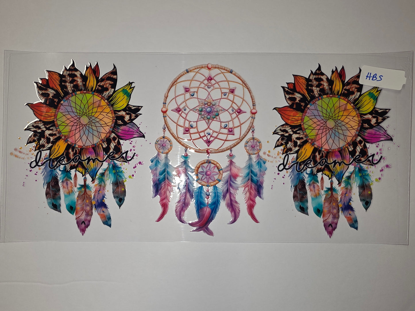Boho Dreamcatcher Sunflower Feather Tumbler Wrap | Vibrant Watercolor & Leopard Print