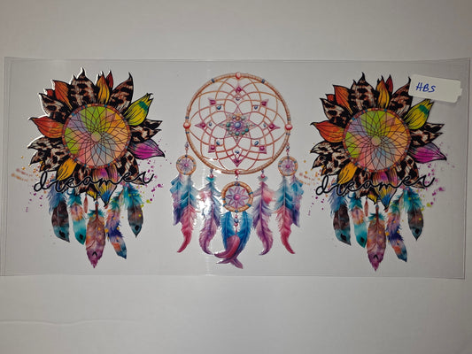 Boho Dreamcatcher Sunflower Feather Tumbler Wrap | Vibrant Watercolor & Leopard Print