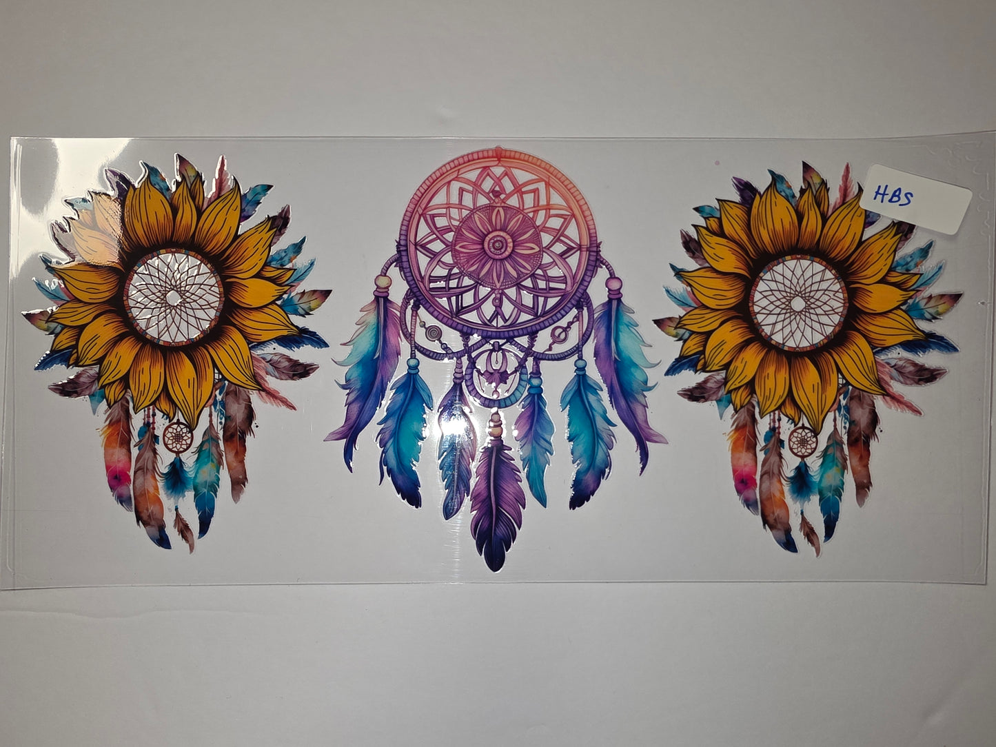 Boho Sunflower & Dreamcatcher Tumbler Wrap | Vibrant Feathers & Psychedelic Colors | Sublimation Design