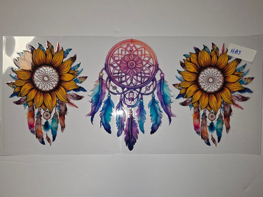 Boho Sunflower & Dreamcatcher Tumbler Wrap | Vibrant Feathers & Psychedelic Colors | Sublimation Design
