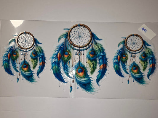 Boho Dreamcatcher Tumbler Wrap - Peacock Feathers, Teal, Green, Orange - Sublimation Design