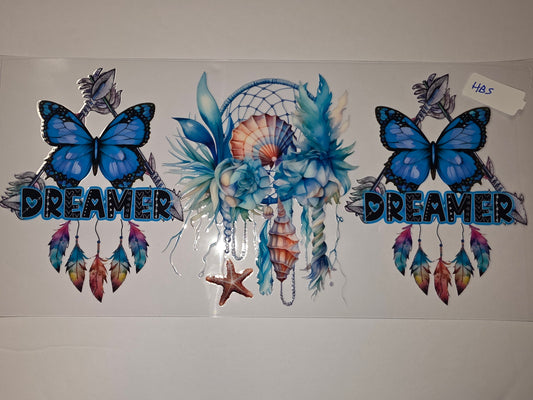Boho Dreamer Butterfly & Dreamcatcher Tumbler Wrap | Blue, Teal, Coral | Sublimation Design