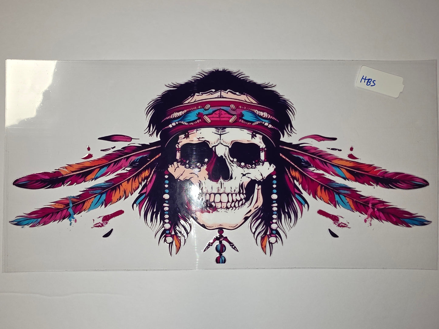 Boho Skull Feather Tumbler Wrap | Vibrant Pink, Teal, Orange | Day of the Dead Style