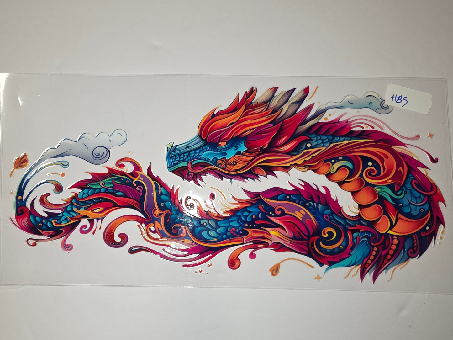 Vibrant Dragon Tumbler Wrap - Fiery Red, Blue, Orange & Purple Swirl Design