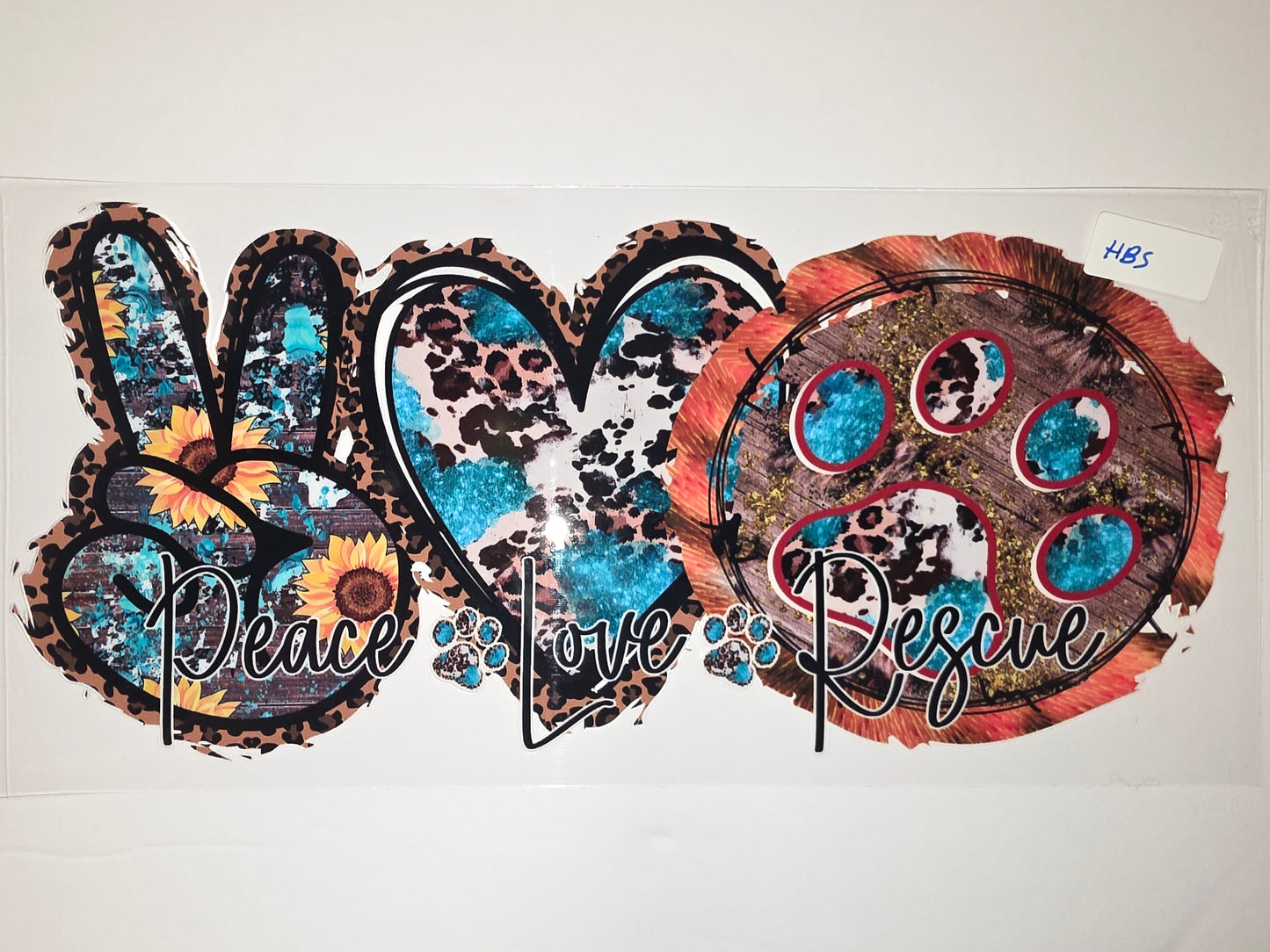 Peace Love Rescue Sunflower Leopard Print Tumbler Wrap - Teal & Brown