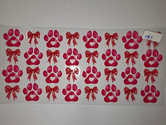 Pink Paw Print & Bow Tumbler Wrap - Valentine's Day Dog Lover Design