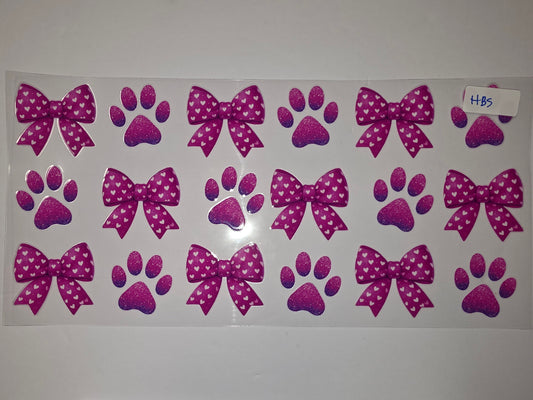 Pink Heart Bow & Paw Print Tumbler Wraps - Glitter Sparkle Dog Lover Design