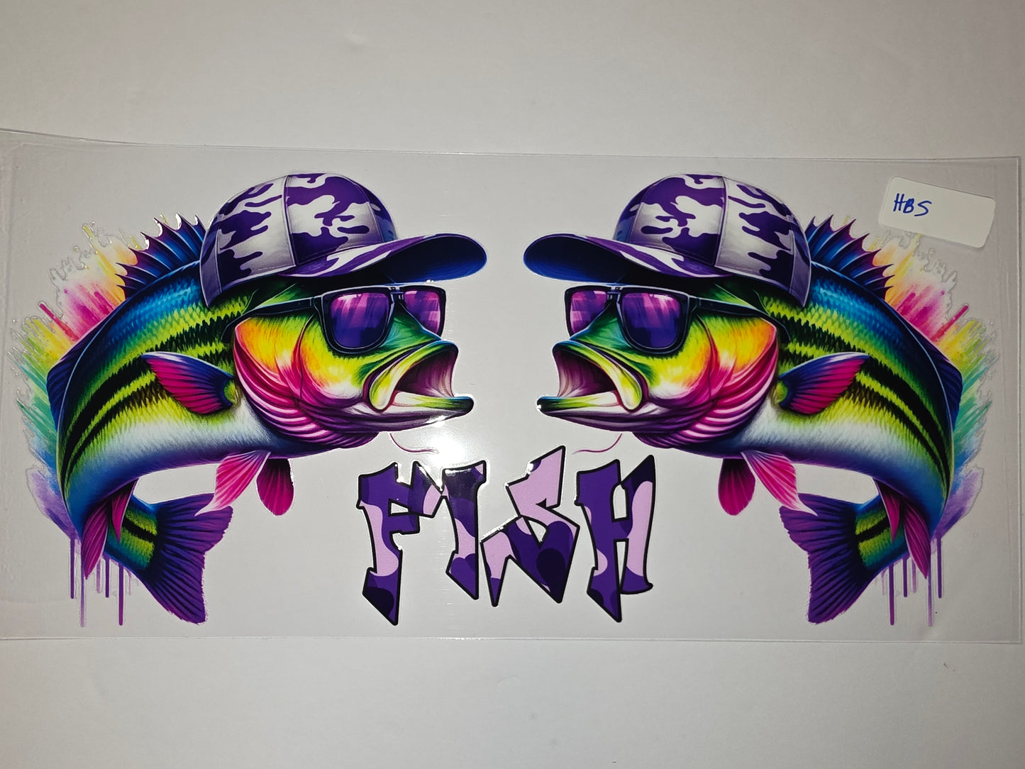 Cool Fish Tumbler Wrap - Camo Hat & Sunglasses Design - Vibrant Rainbow Colors