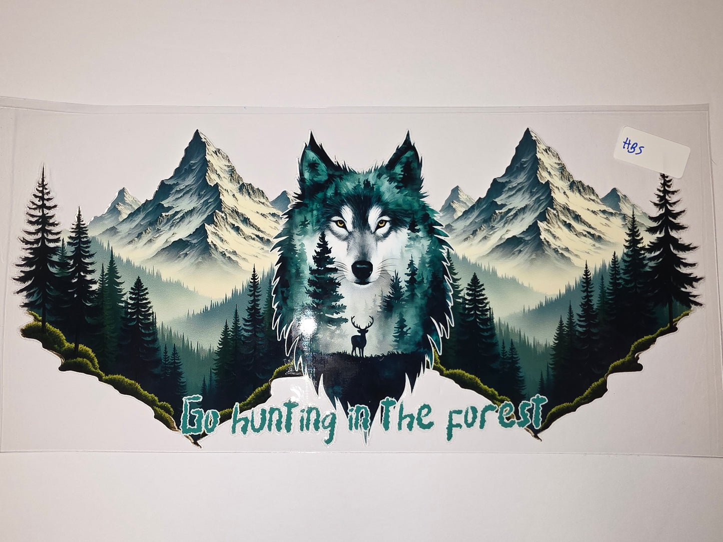 Wolf Forest Mountain Deer Tumbler Wrap - Teal & Green Nature Design