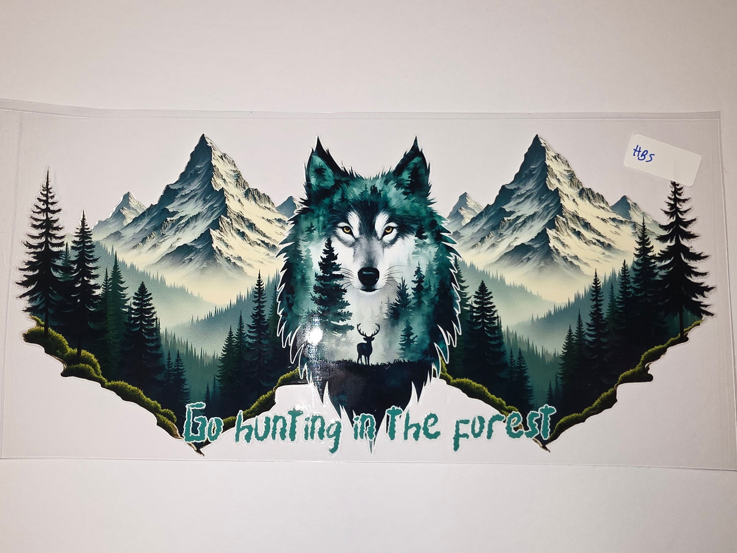 Wolf Forest Mountain Tumbler Wrap - Teal & Green Nature Design
