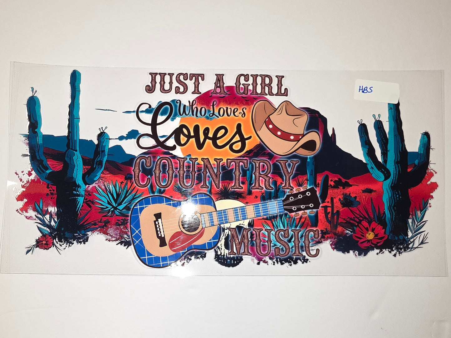 Country Music Tumbler Wrap | Desert Sunset, Guitar, Cowboy Hat | Vibrant Sublimation Design