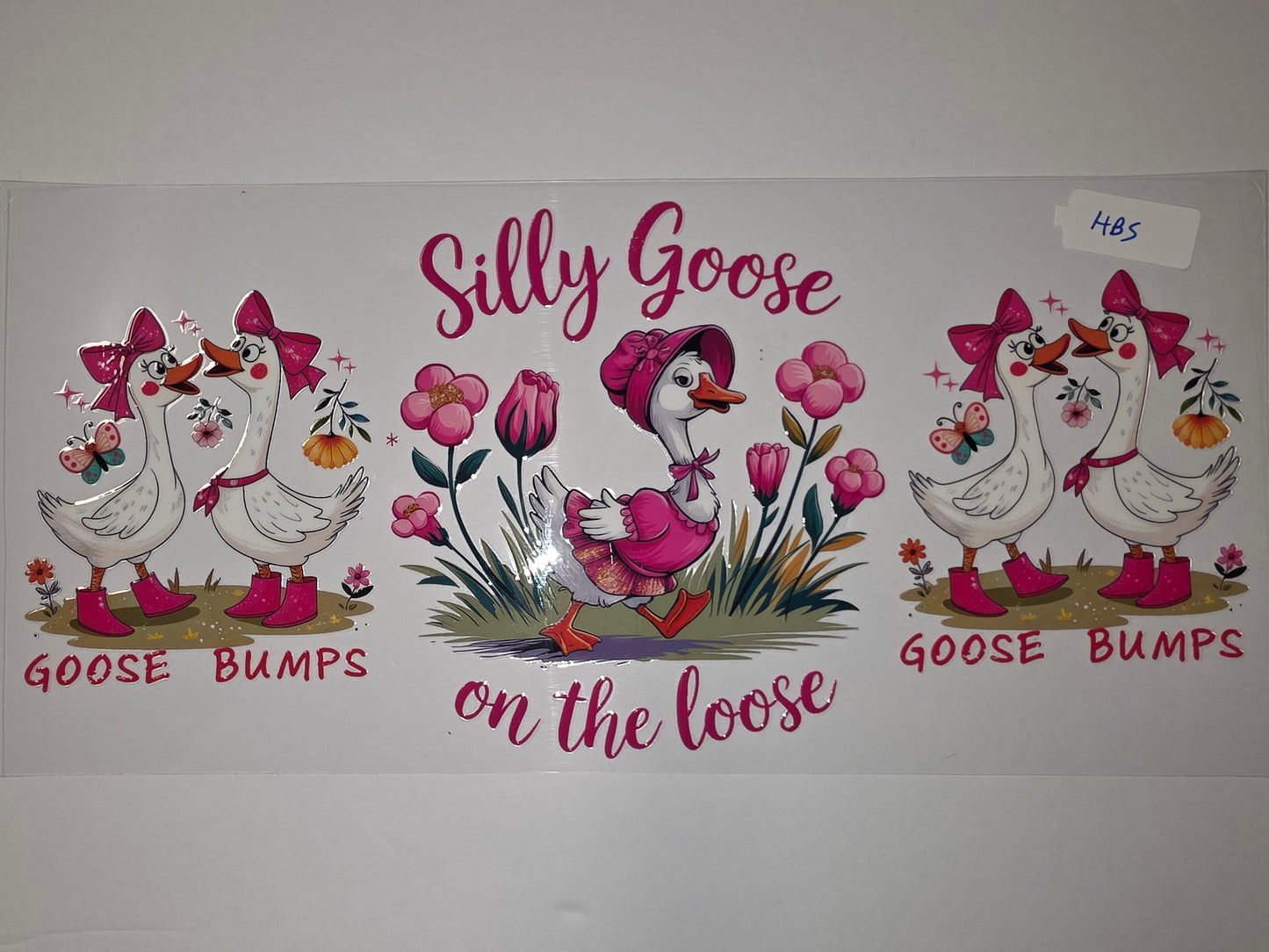 Silly Goose on the Loose Tumbler Wrap - Pink & White Cartoon Geese, Flowers, Butterflies